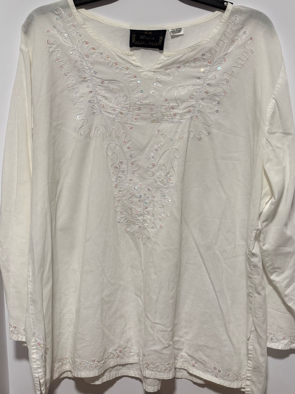 Raj Cream Embellished Long-Sleeve Blouse